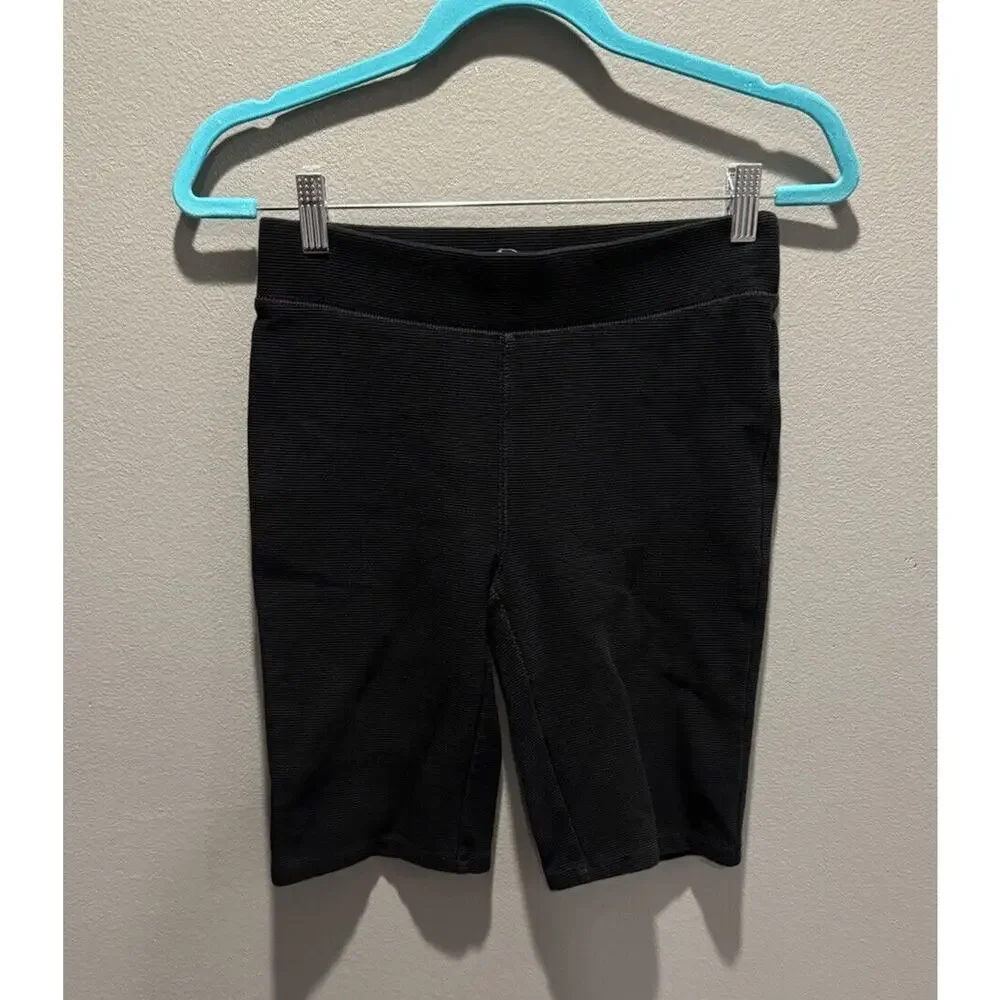 Madewell Ottoman Jacquard Biker Shorts Black Ribbed Knit, Size Small